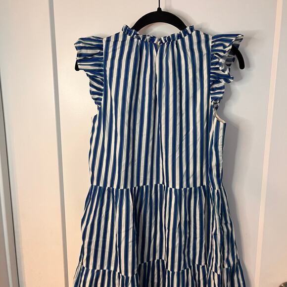 J. Crew Blue Tiered Cape Stripe Dobby Midi Dress Size XS - Picture 5 of 11